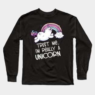 Unicorn Cat Funny Caticorn Cute Kitty Rainbow Magical Long Sleeve T-Shirt